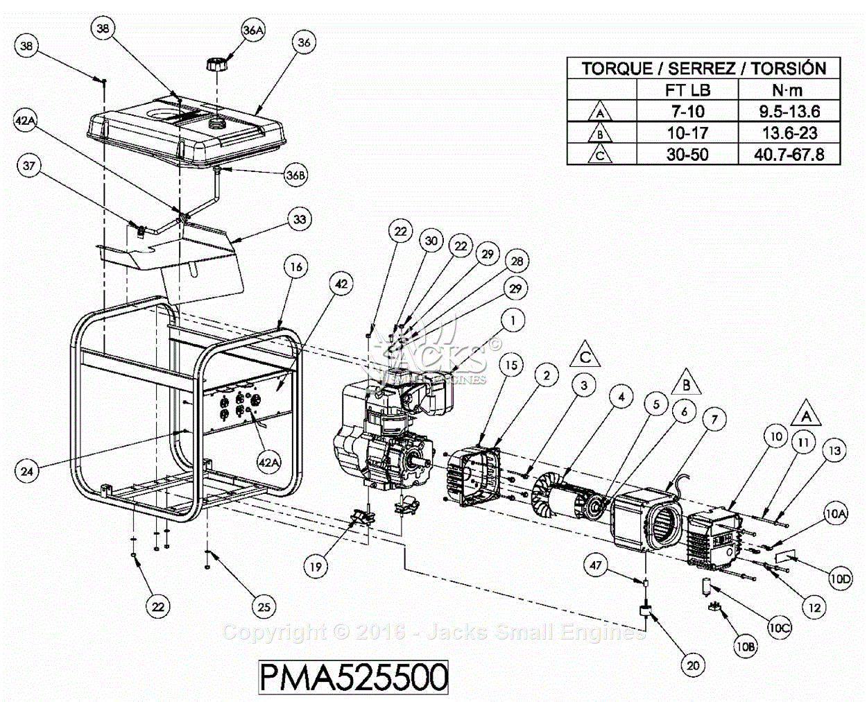 PowerMate Formerly Coleman PMA525500 Parts Diagram for Generator Parts