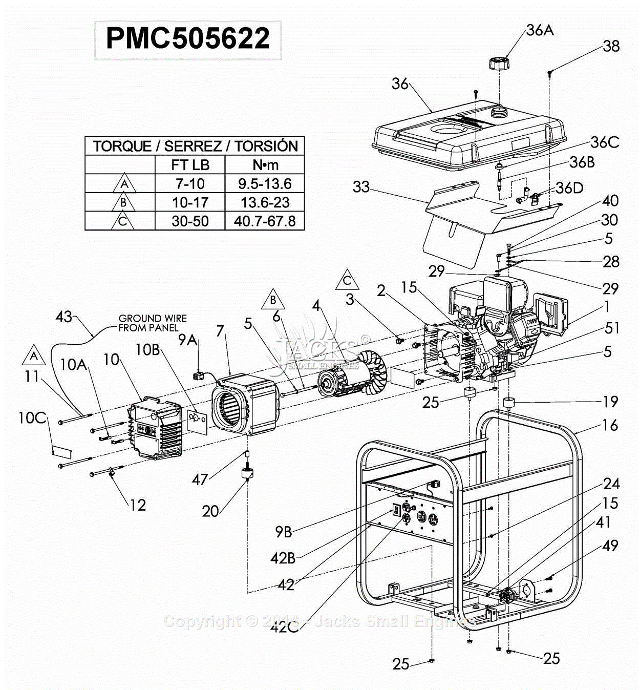 PowerMate Formerly Coleman PMC505622 Parts Diagram for Generator Parts