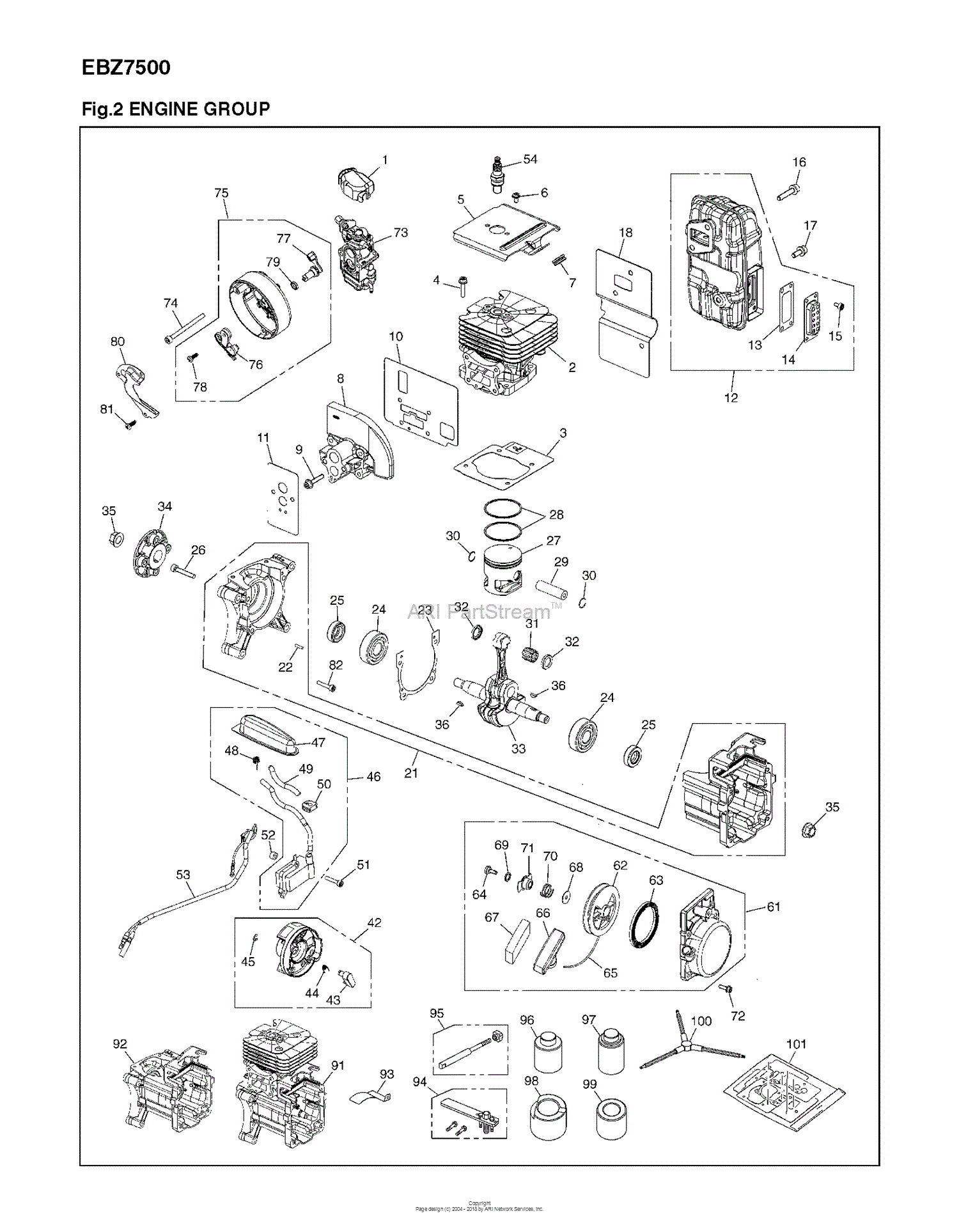 Red Max EBZ7500 - 966624301 (2010-09) Parts Diagram for ENGINE