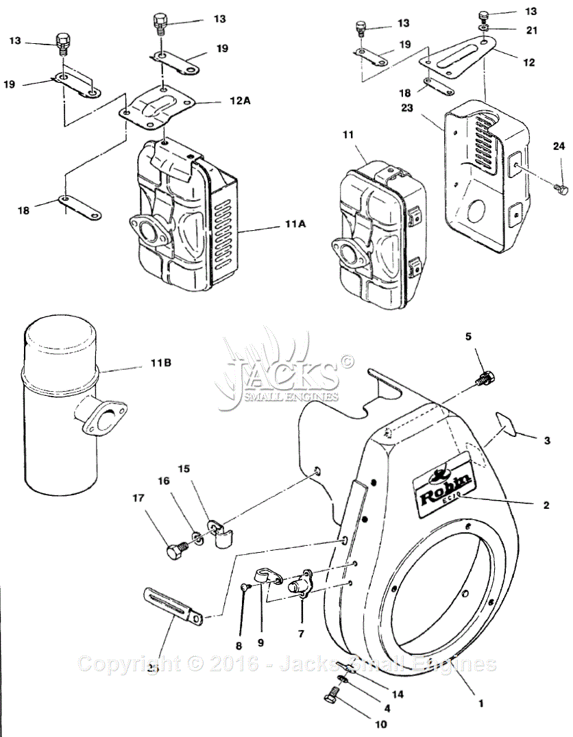 Robin/Subaru EC10 Rammer Parts Diagram for Blower Housing/Muffler