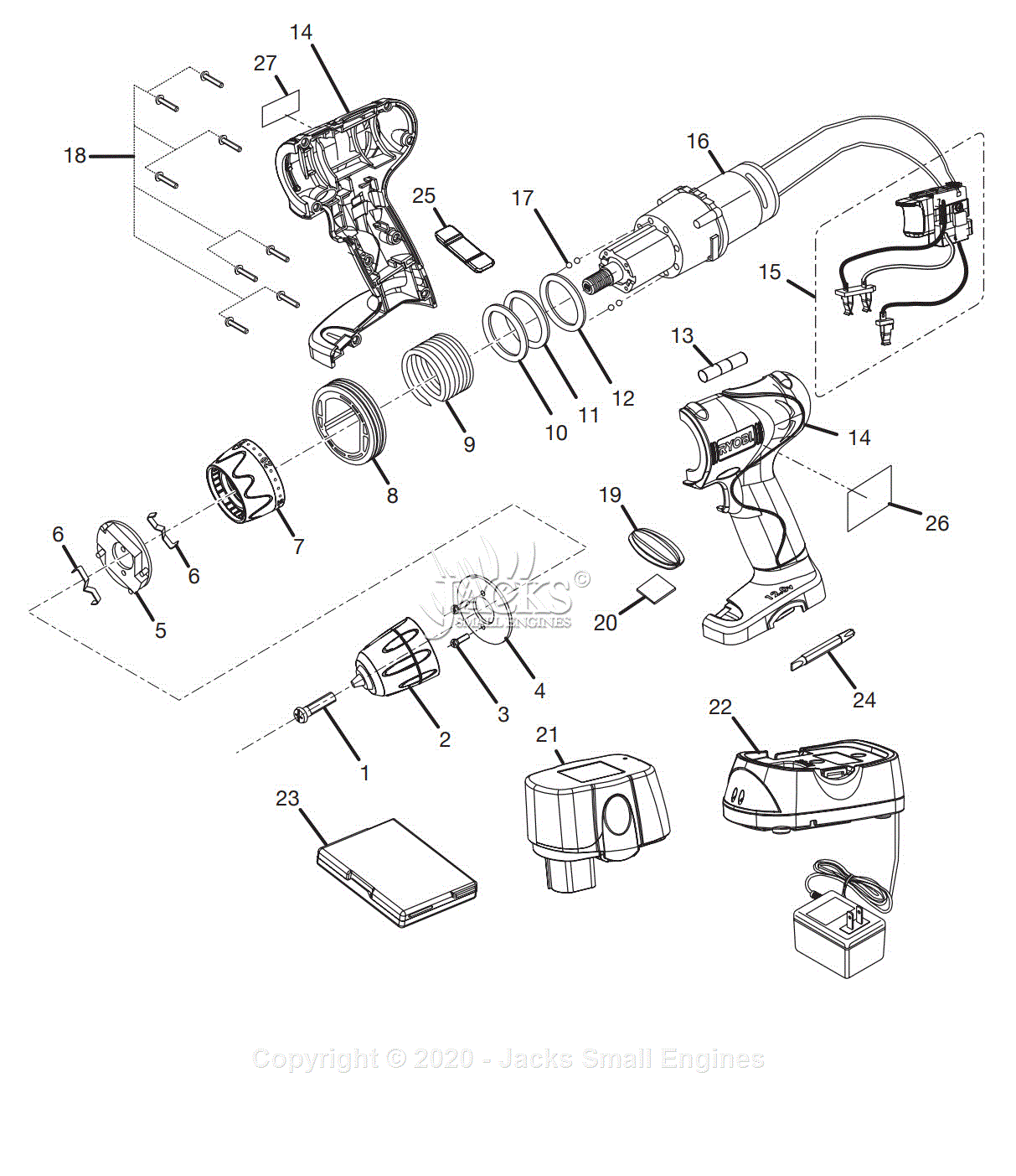 Ryobi HP412 Parts Diagram for Parts Schematic