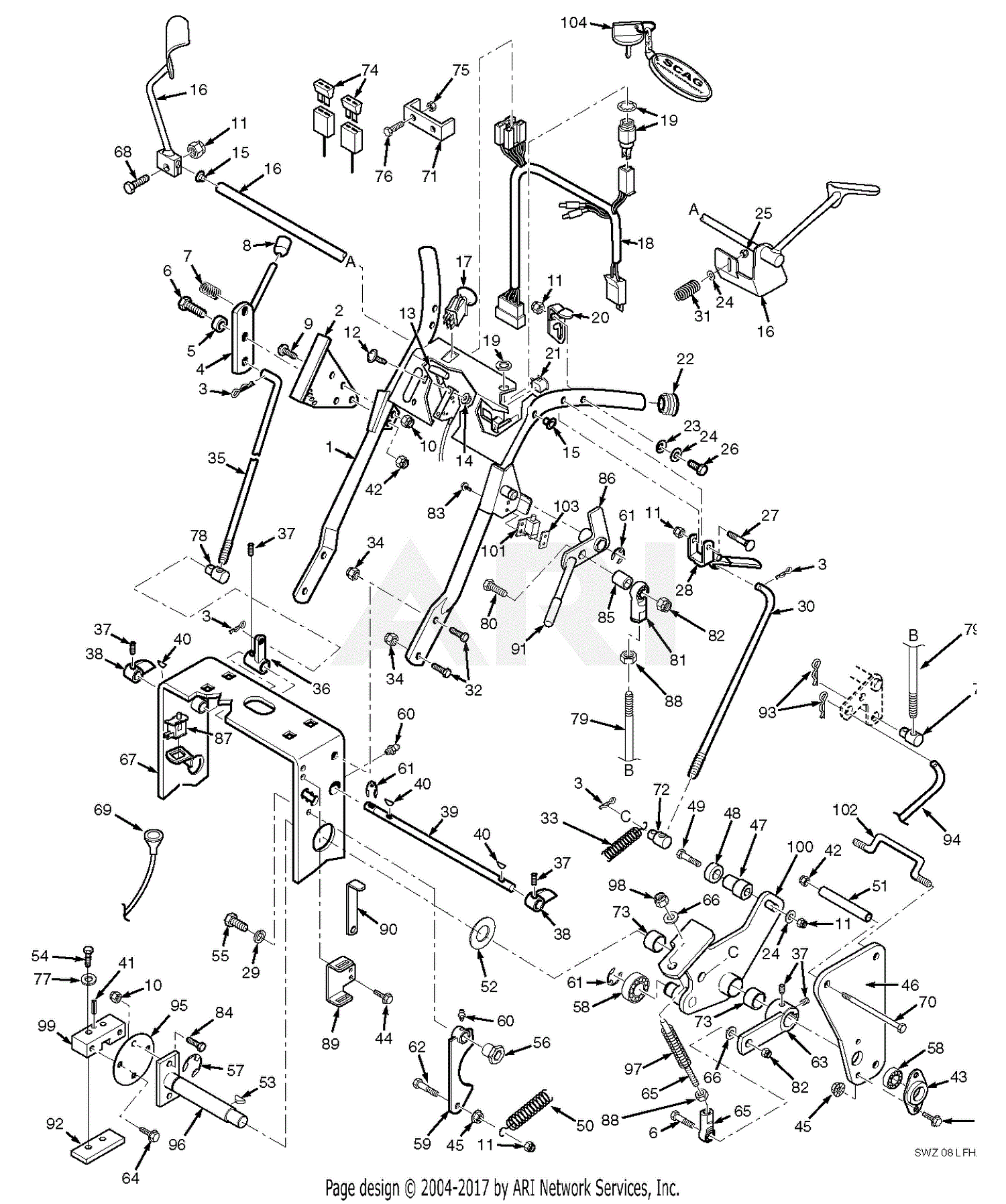 Scag SWZ-651FSE (S/N G0600001-G0699999) Parts Diagram for Handle ...