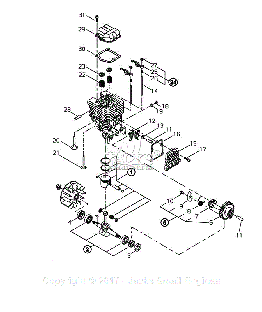 Shindaiwa EB2510 Parts Diagram for Cam Gear, Crankshaft, Piston