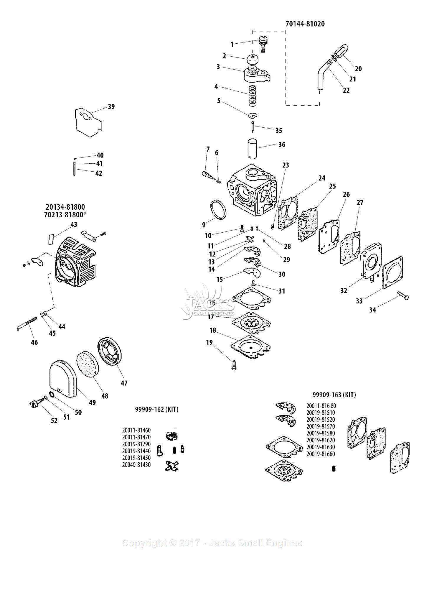 Shindaiwa T260 Parts Diagram for Carburetor - EPA/CARB