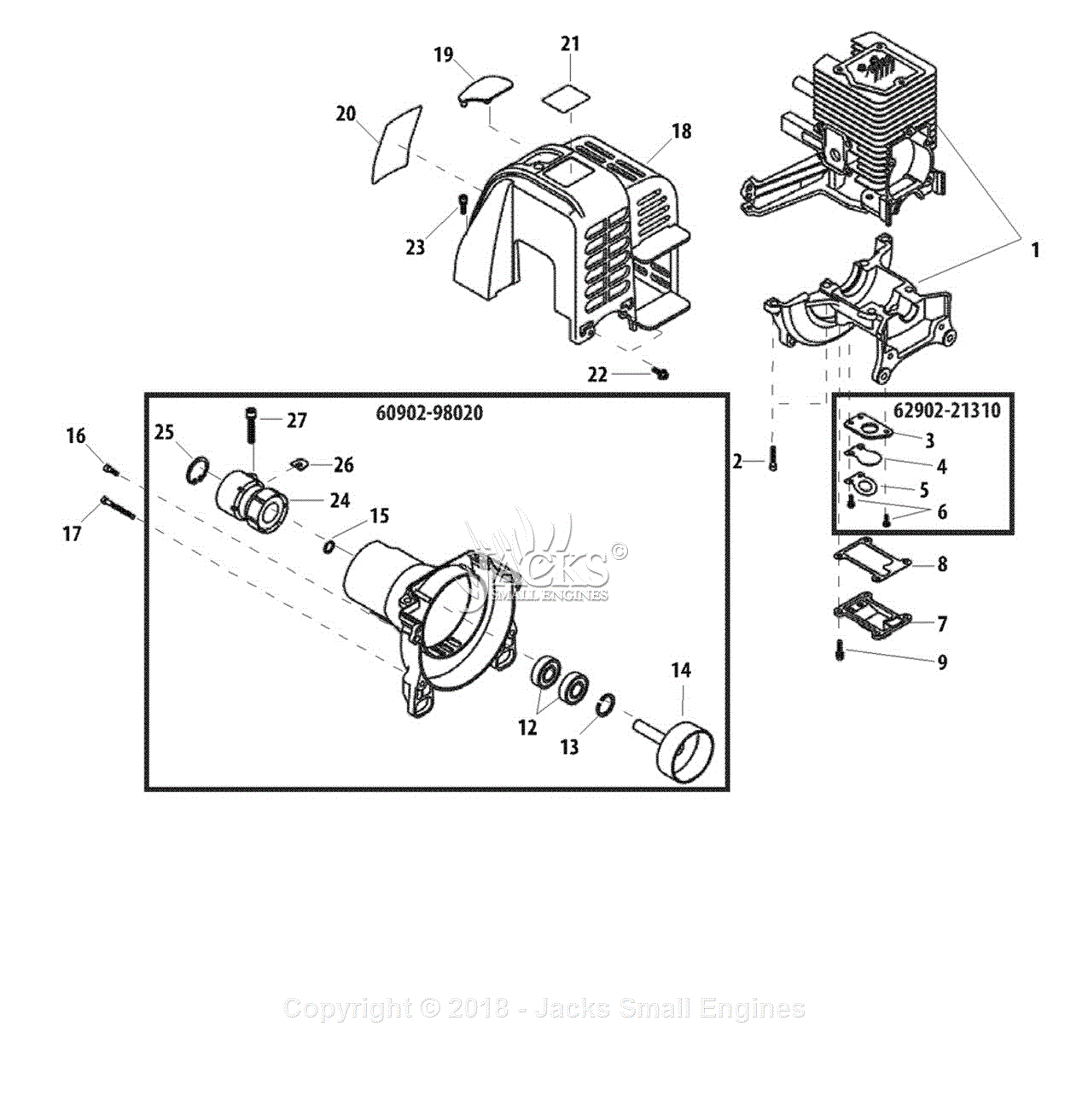 Shindaiwa T2500 Parts Diagram for Cylinder Block, Fan Cover