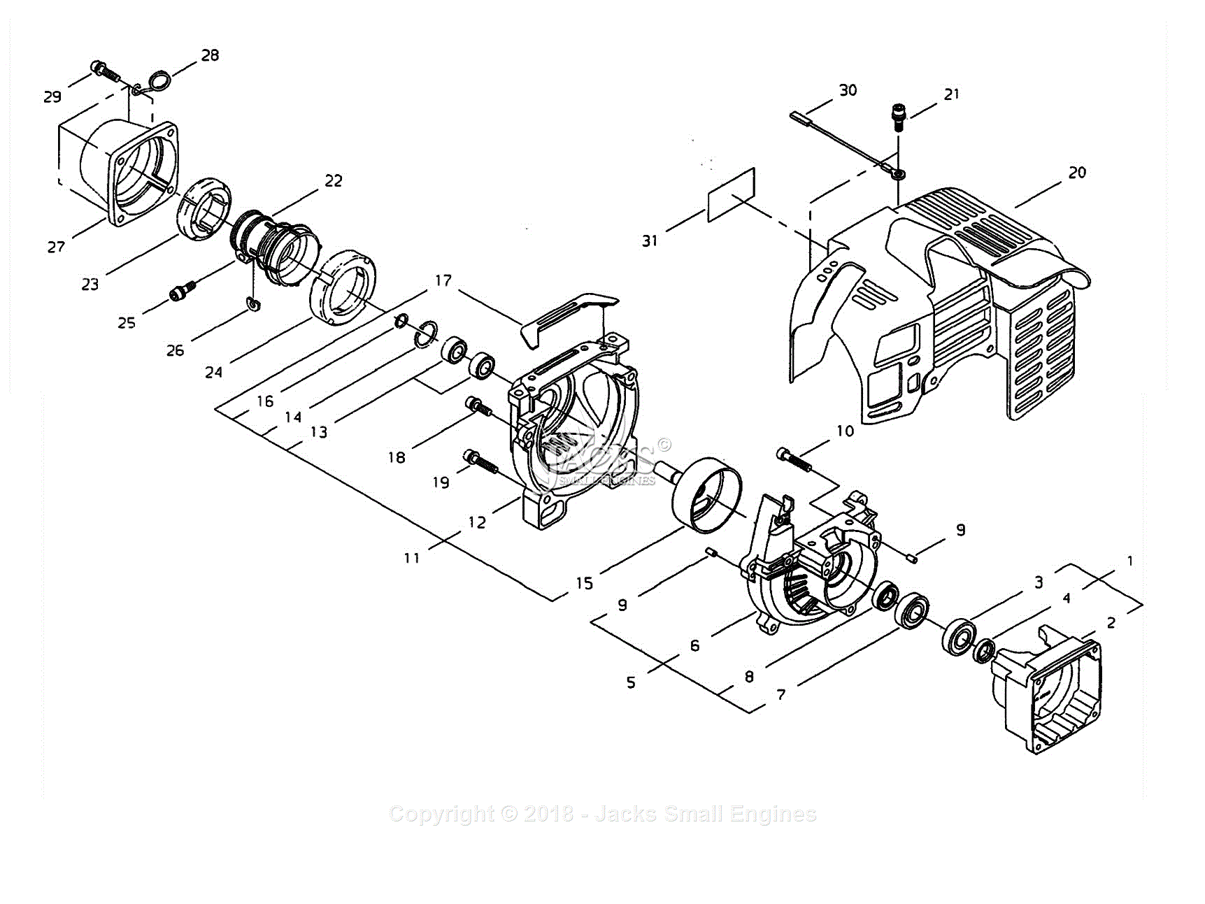 Shindaiwa T261X Parts Diagram for Crankcase, Fan Cover