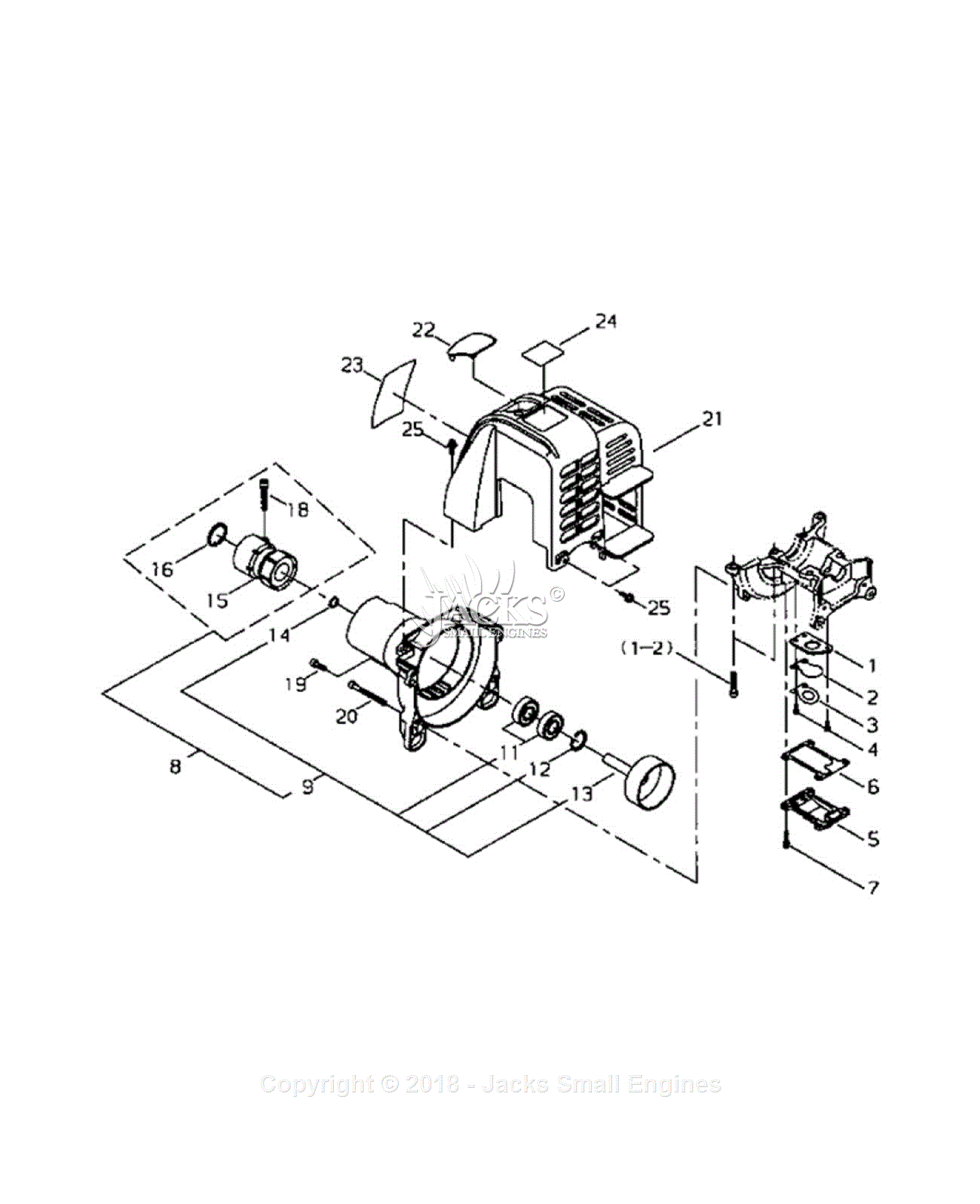 Shindaiwa AHS2510 Parts Diagram for Cylinder Cover, Fan Cover, Reed Valve