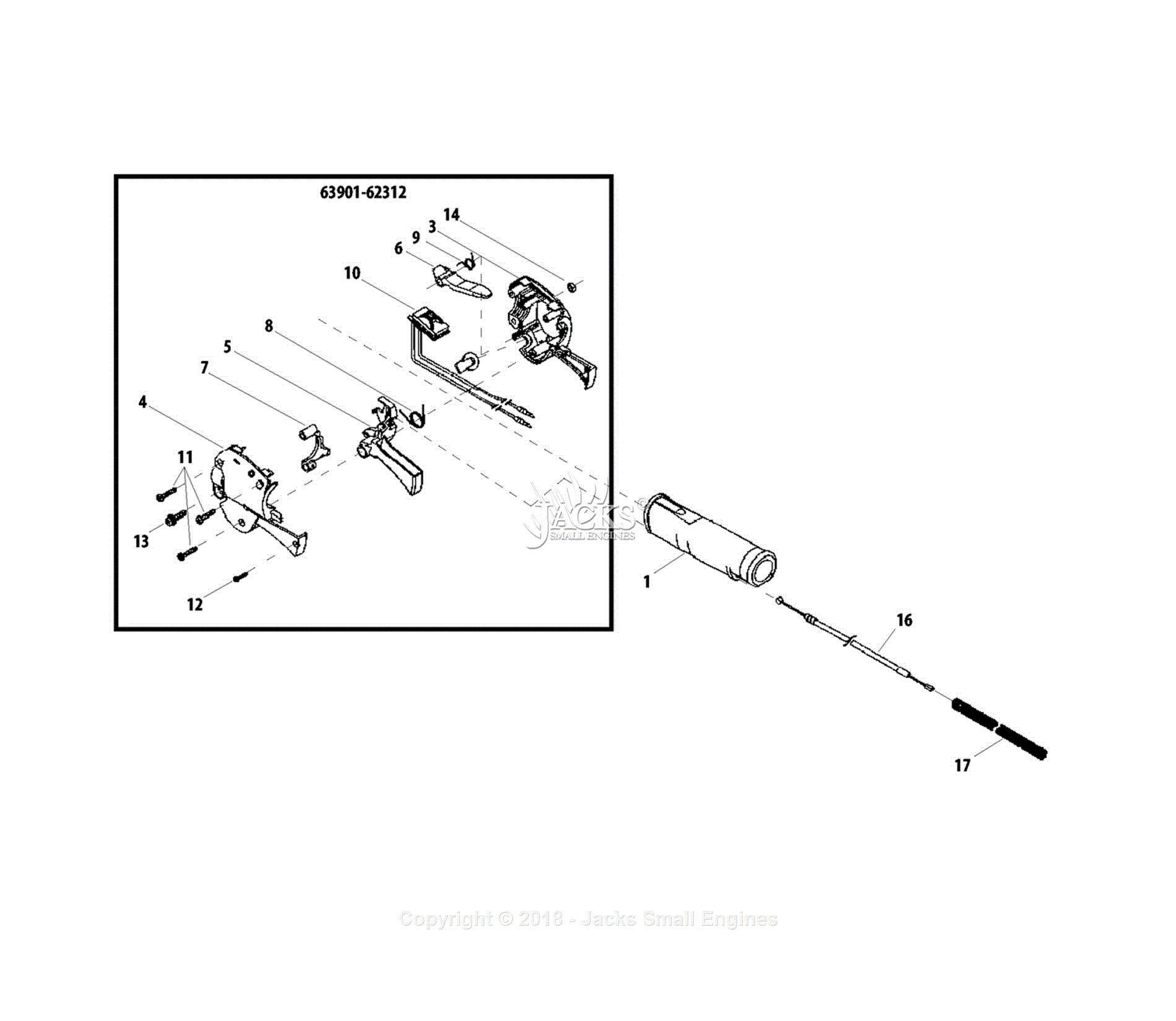 Shindaiwa M2500 Parts Diagram for Throttle Lever