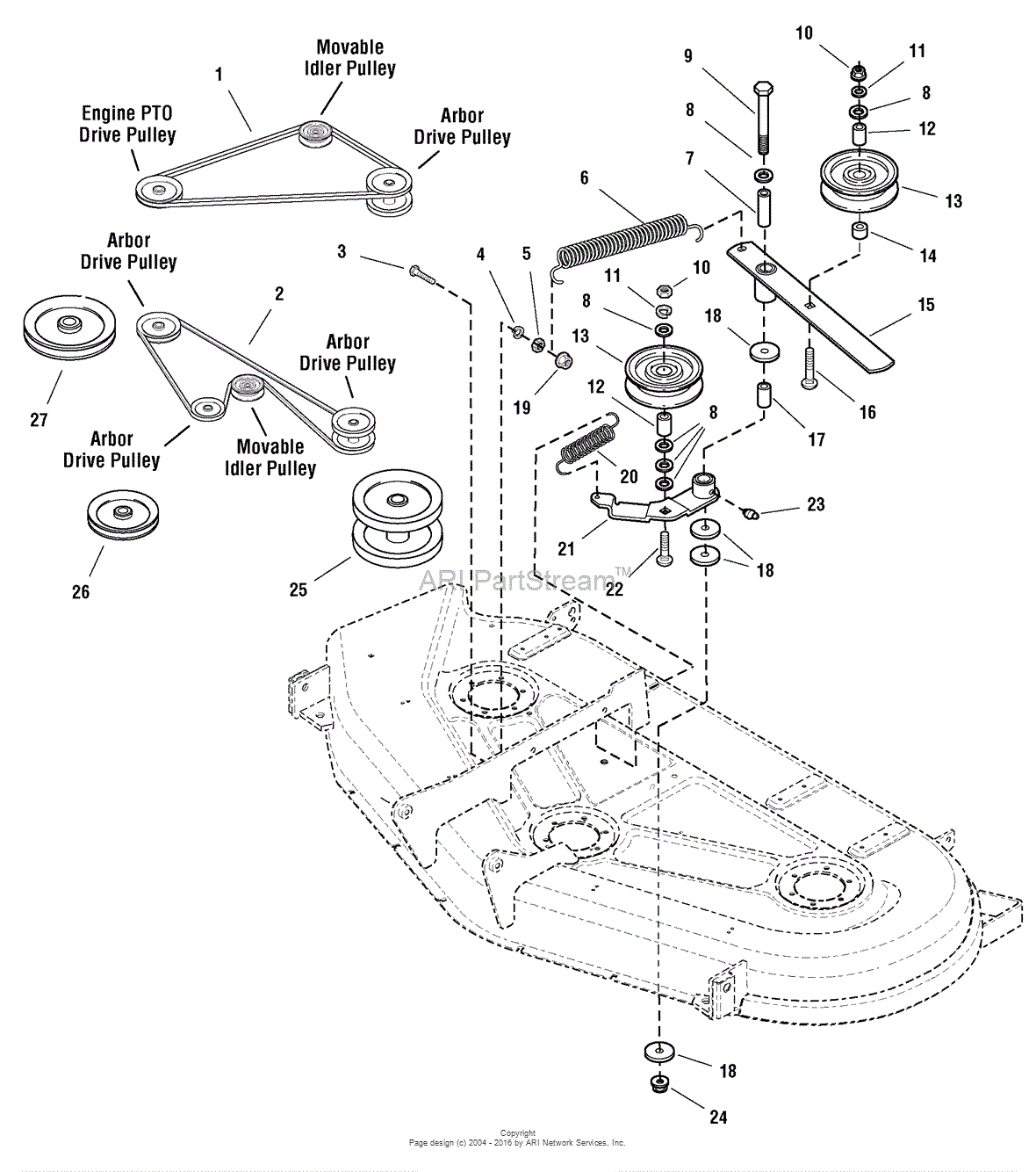 Simplicity 1694373 54" Mower Deck Parts Diagram for 54" Mower Deck