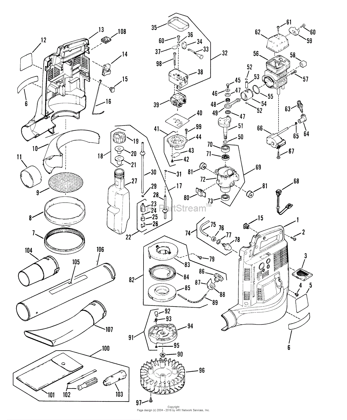 Snapper 250 BV Blower Parts Diagram for 250BV General Assembly