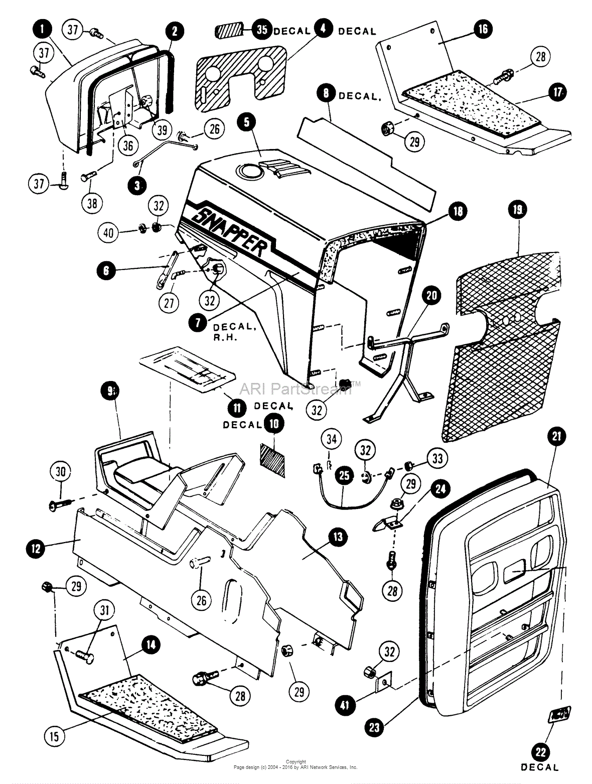 Snapper 1600a 16 Hp Gear Drive Garden Tractor Mf Parts Diagram For Hood Grille Side Panels