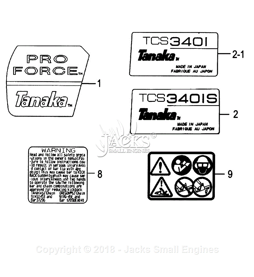 Tanaka TCS-3401 Parts Diagrams