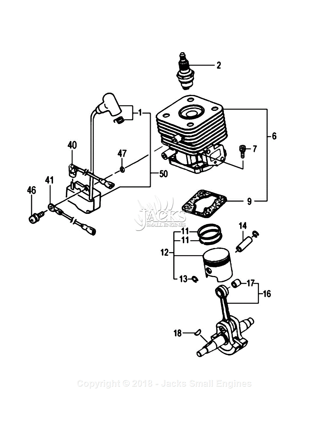 Tanaka TPE-250PF Parts Diagram for Assembly 1 - Cylinder, Piston ...