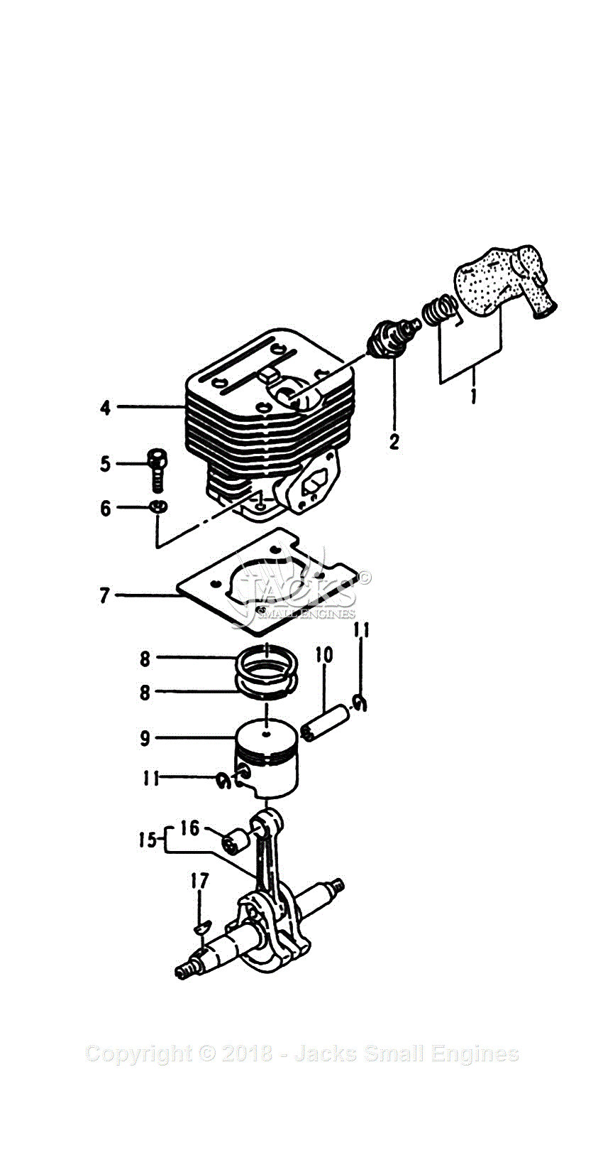 Tanaka TIA-340 Parts Diagram for Assembly 1 - Cylinder, Piston, Crankshaft