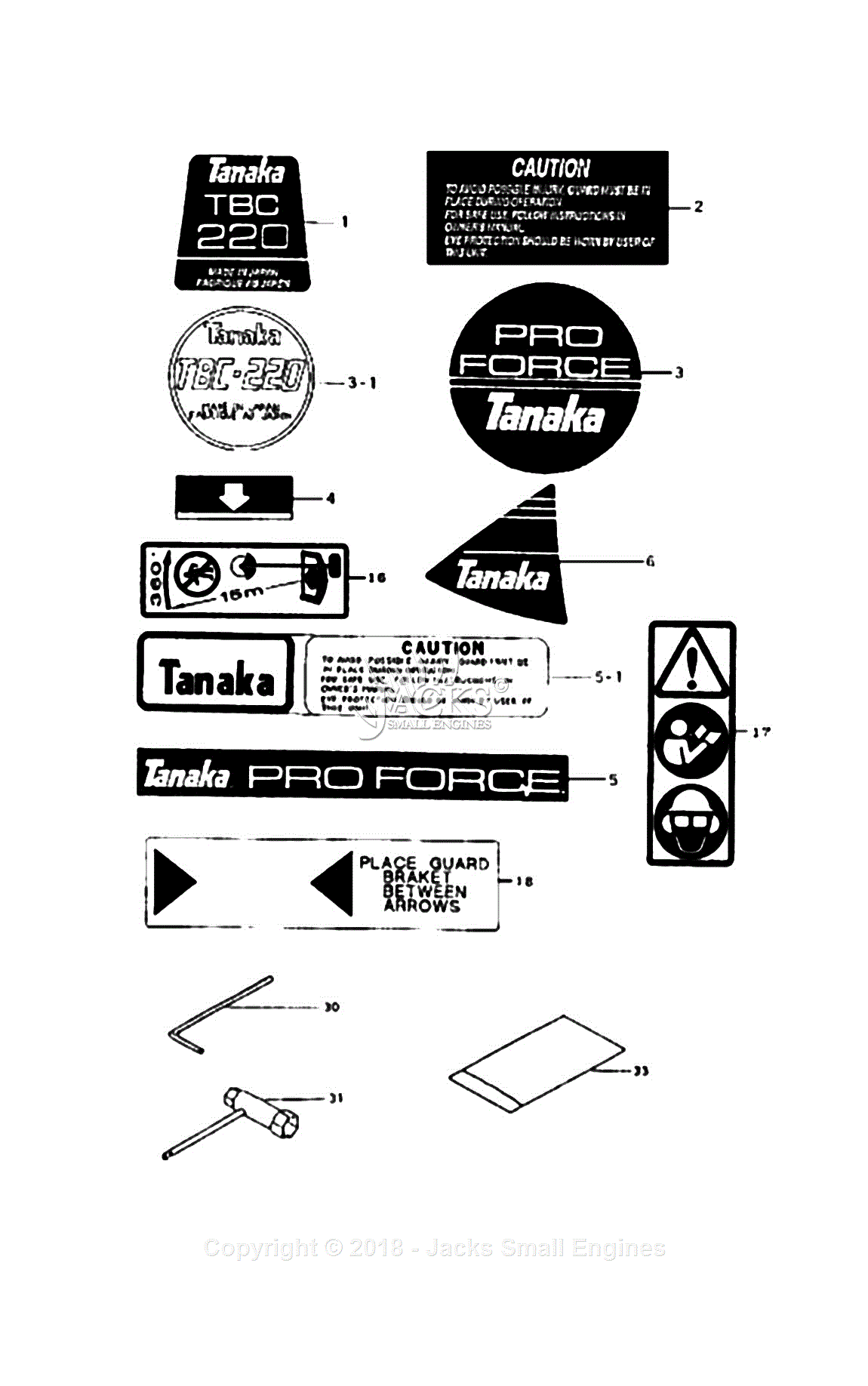 Tanaka TBC-220 Parts Diagram for Assembly 12 - Decals, Tools