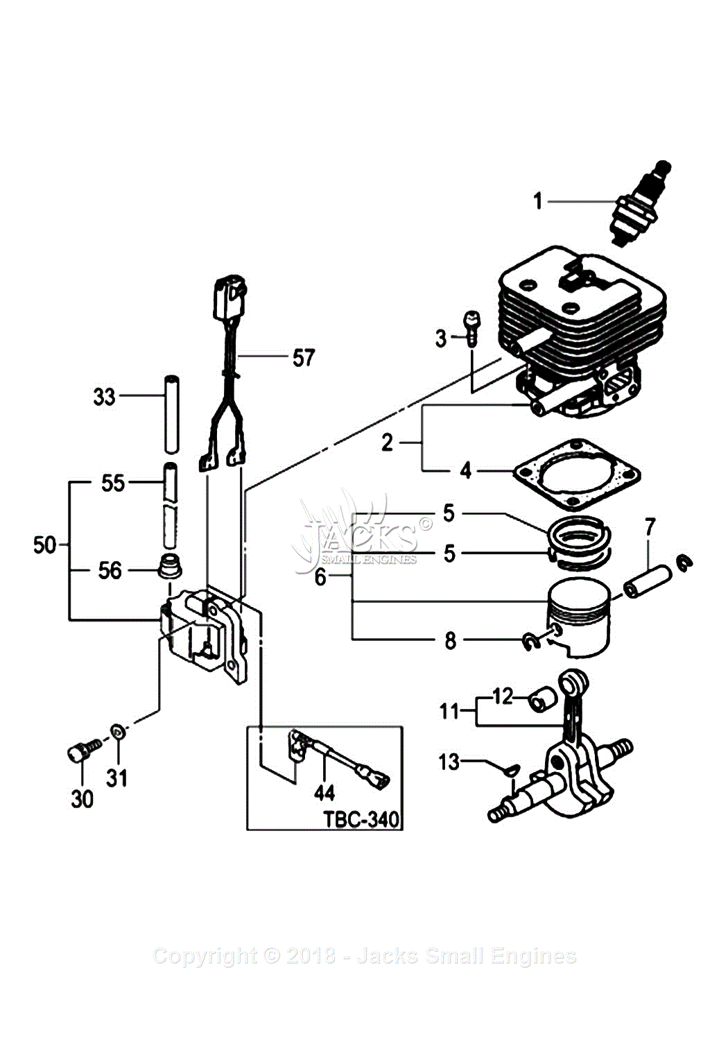 Tanaka Tbc-340d Parts Diagram For Assembly 1 - Cylinder, Piston 