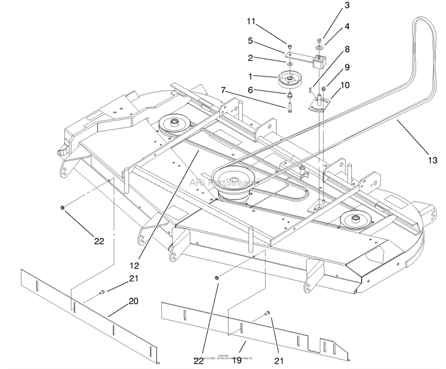 Toro Professional 74205 Z255 Z Master With 72 SFS Side Discharge Mower 2000 SN 200000001 200999999 Parts Diagram for BAFFLE AND BELT ASSEMBLY