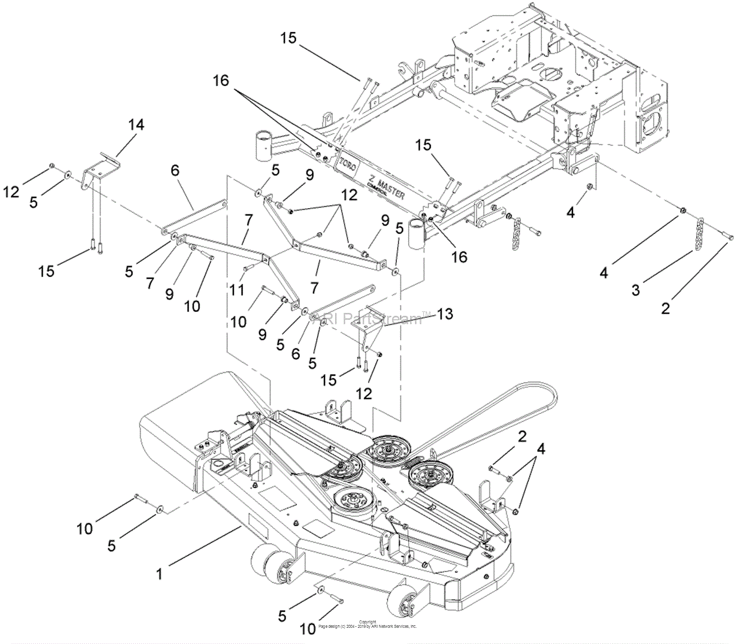 Toro Professional 74410 Z400 Z Master With 52in 7 Gauge Side Discharge Mower 2006 Sn 260000001 260002000 Parts Diagram For Deck Mounting Assembly