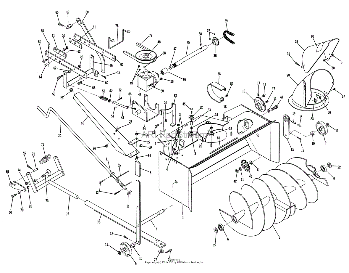 Toro 63251, 32" Snowthrower, 1972 Parts Diagram for PARTS LIST SNOW