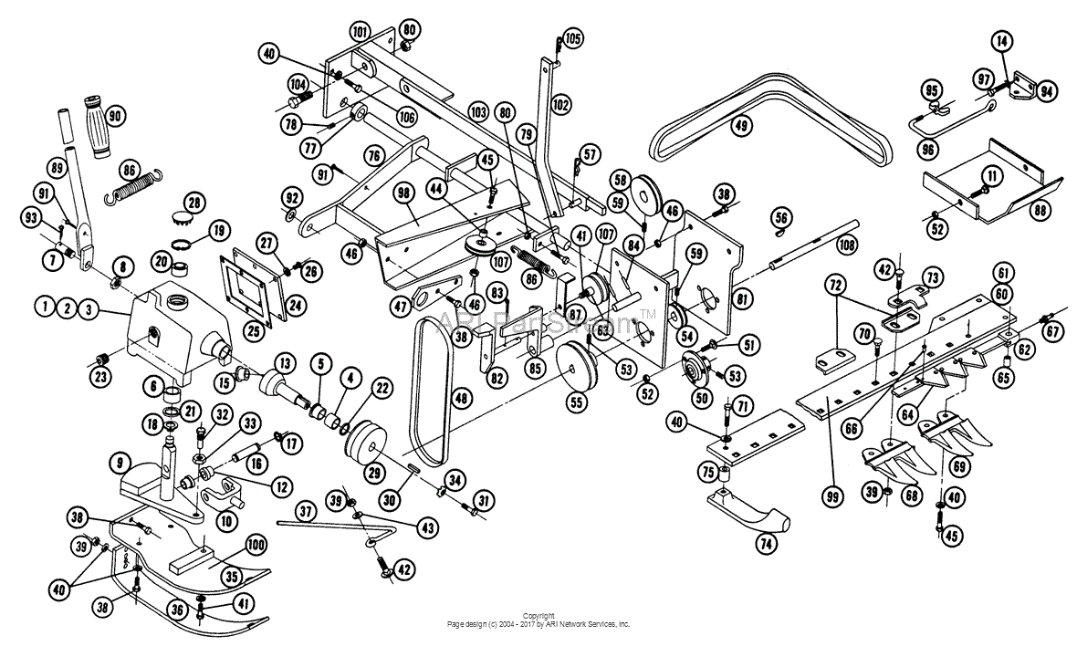 Toro SMS50, 50" Sickle Bar Mower, 1964 Parts Diagram for SIDE MOUNTED