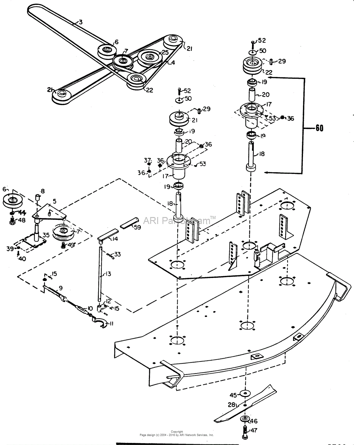 Toro 08-18BE01, Dixie Chopper 1985 Parts Diagram MOWER SPINDLE AND BELTS