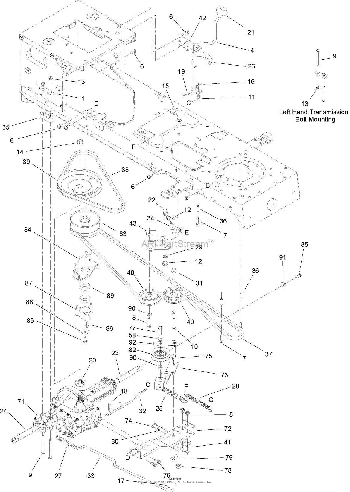 Toro 13bx60rg544 Lx425 Lawn Tractor 2007 Sn 1e237h10145 Parts Diagram For Transmission Belt And Pulley Assembly