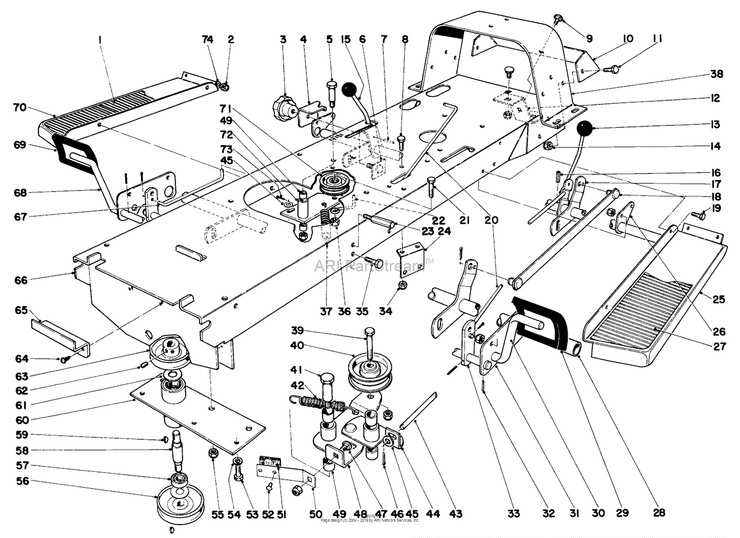 Toro 57051 25 Lawn Tractor 1969 Sn 9000001 9999999 Parts Diagram For 905 And 910 Frame Assembly 4810