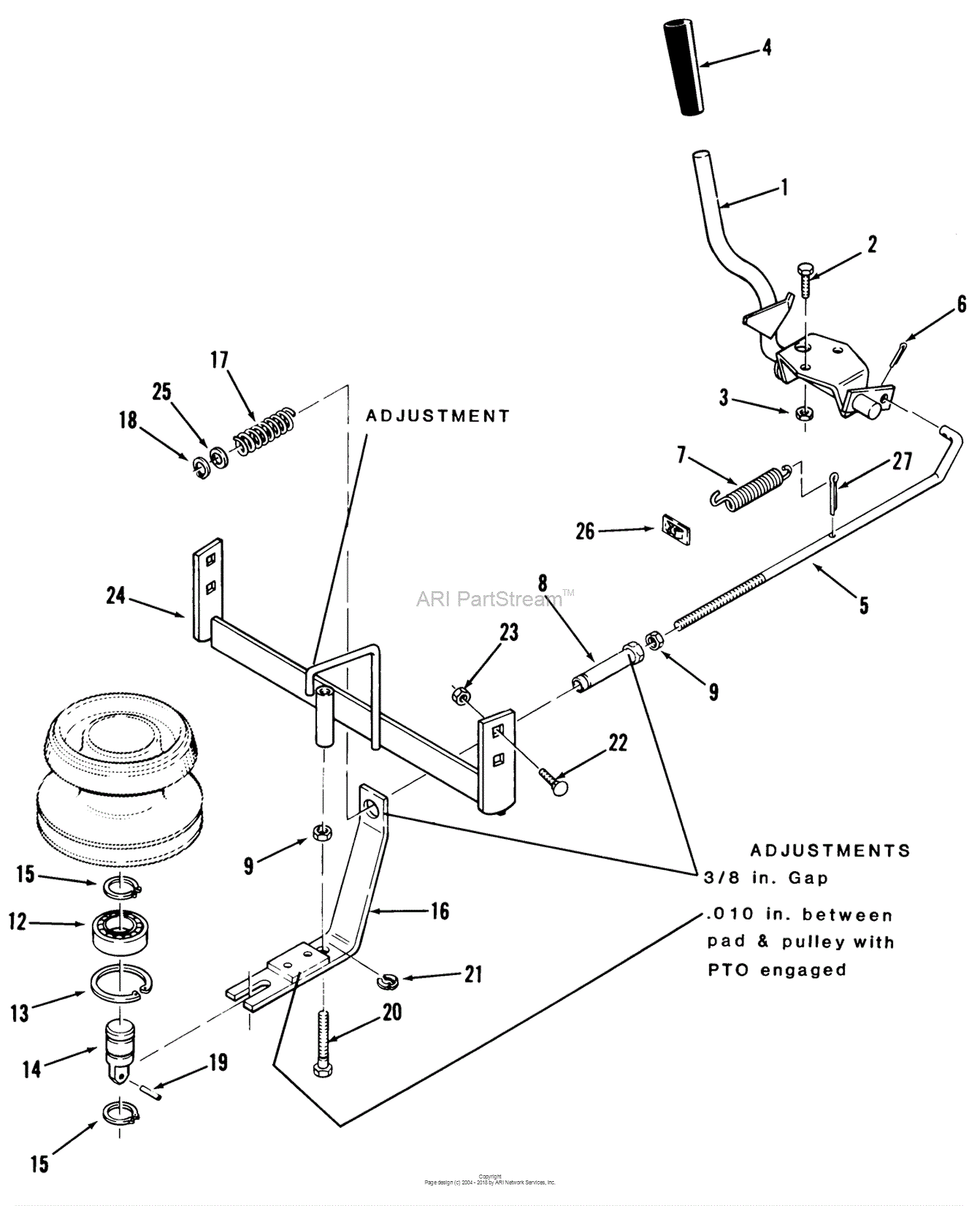 Toro 22-11B501, 211-5 Tractor, 1985 Parts Diagram for PTO CLUTCH