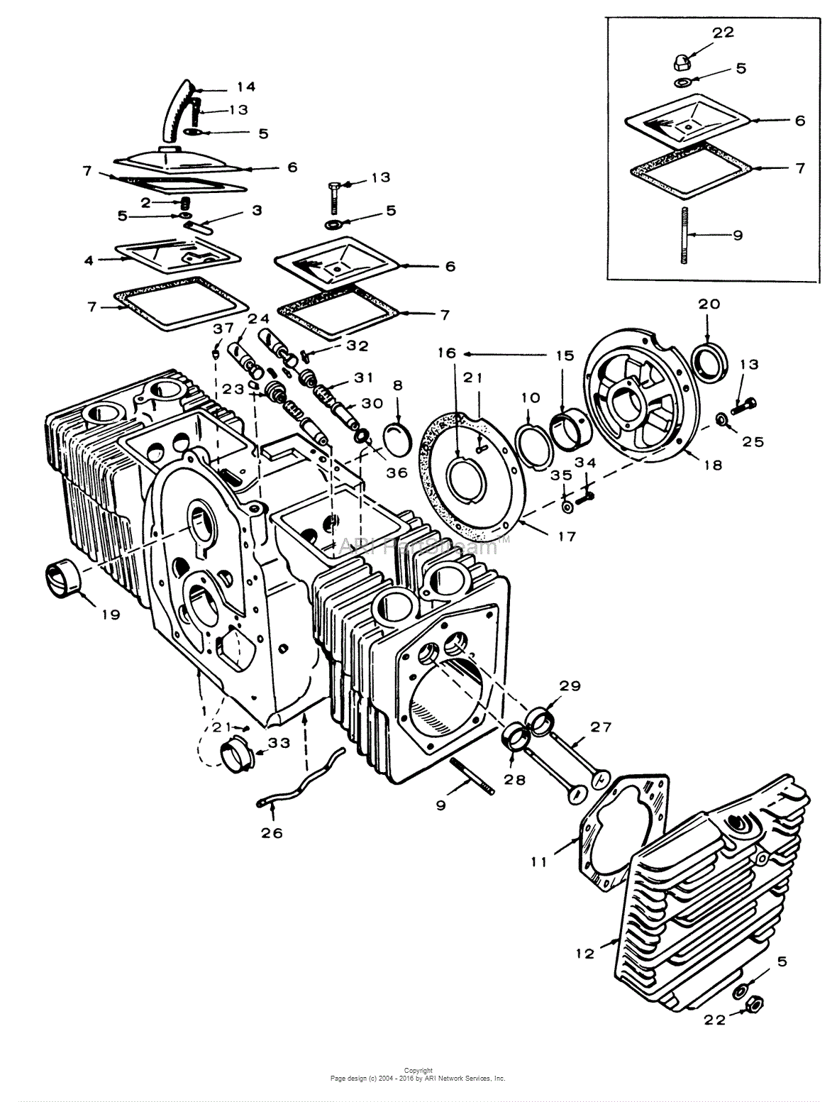 Toro 6120KS01, D200 Automatic Tractor, 1976 Parts Diagram for CYLINDER BLOCK GROUP16 HP ONAN 