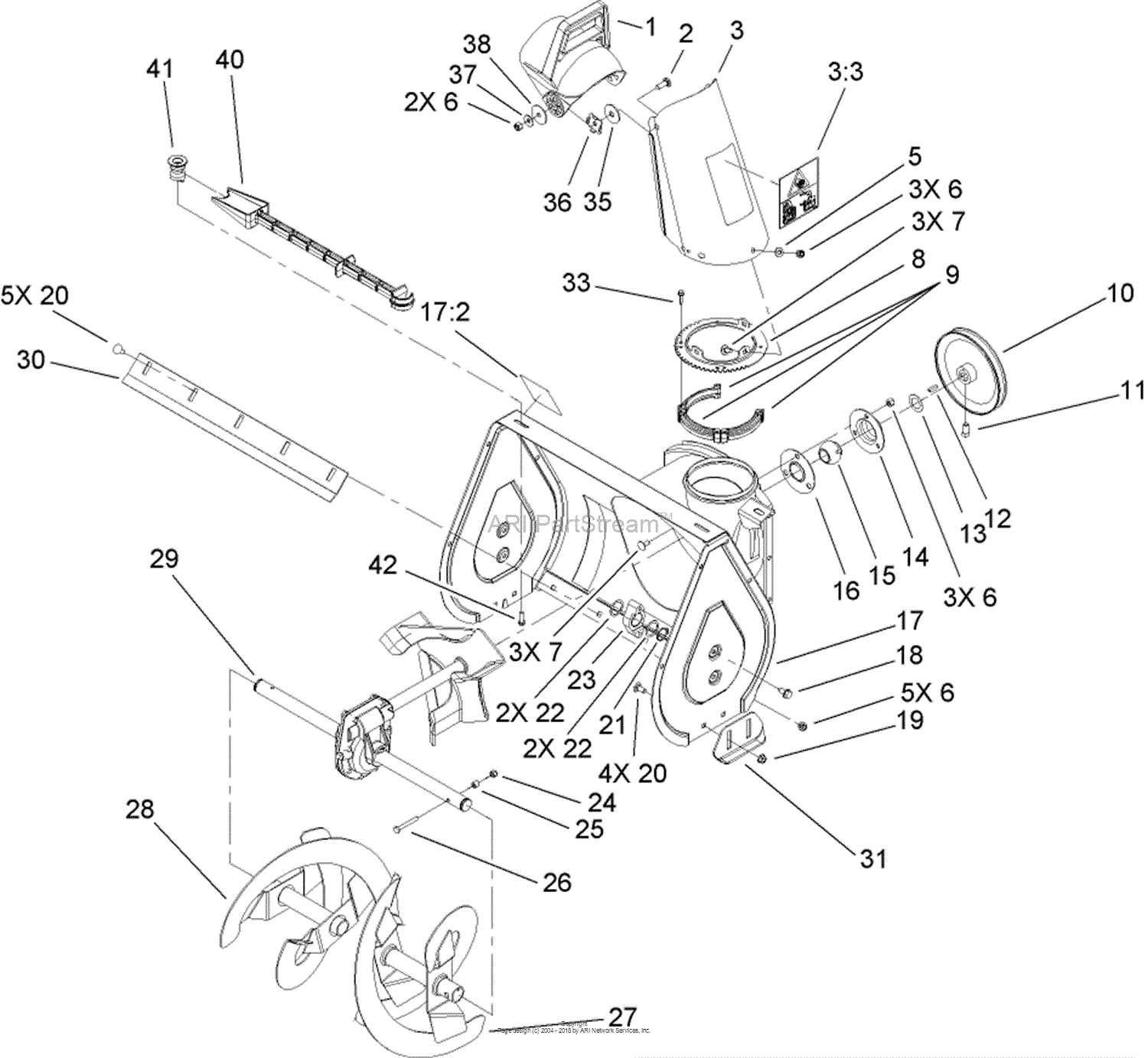 Toro 38607, 622e Power Throw Snowthrower, 2008 (sn 280000001-280999999 