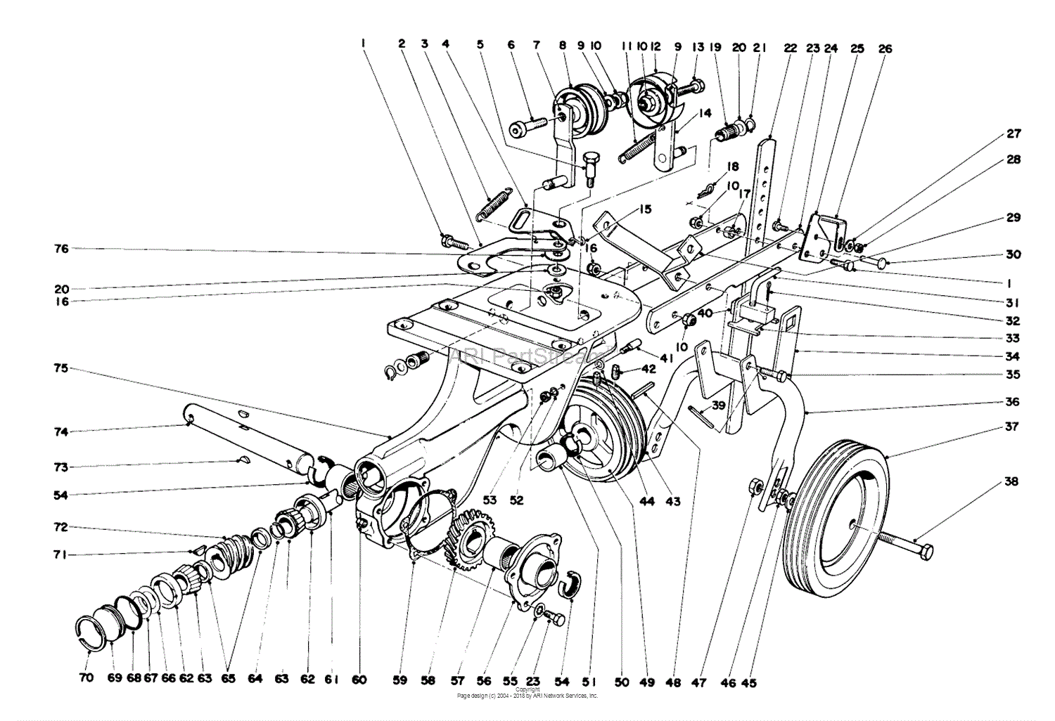Toro 58220, 26" Tiller, 1975 (SN 5000001-5999999) Parts Diagram for