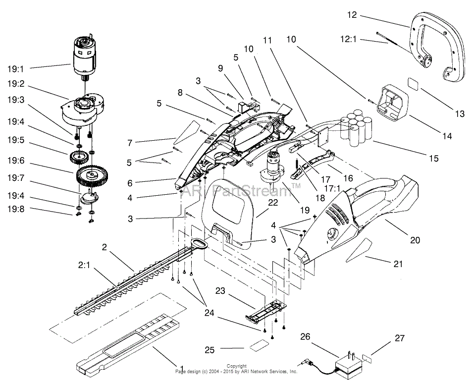 Toro 51595, 16" Cordless Hedge Trimmer9.6V, 1999 (SN 99000019999999