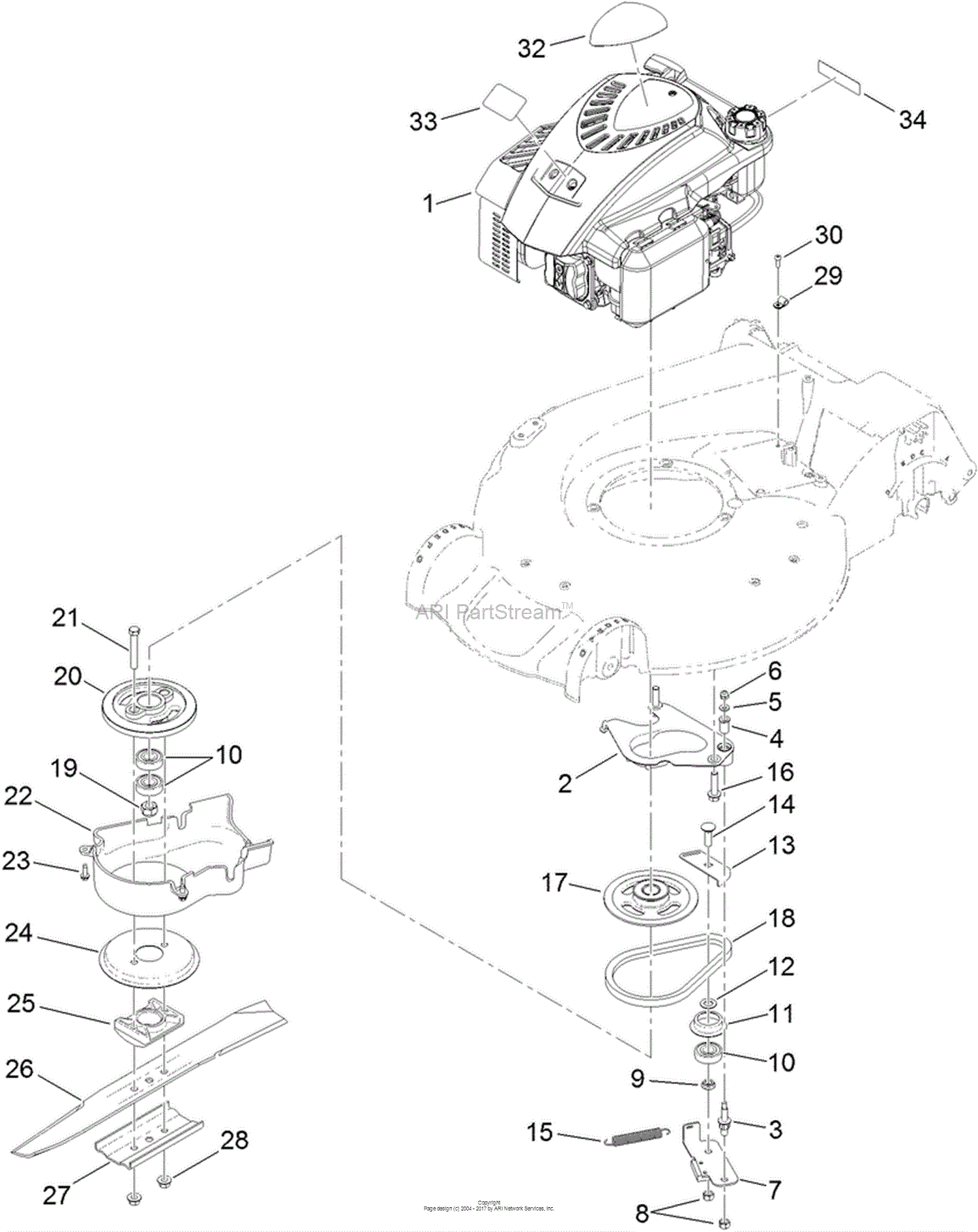 Toro 20383 Super Recycler Lawn Mower 2013 SN 313000001 313999999 Parts Diagram for ENGINE AND BLADE ASSEMBLY