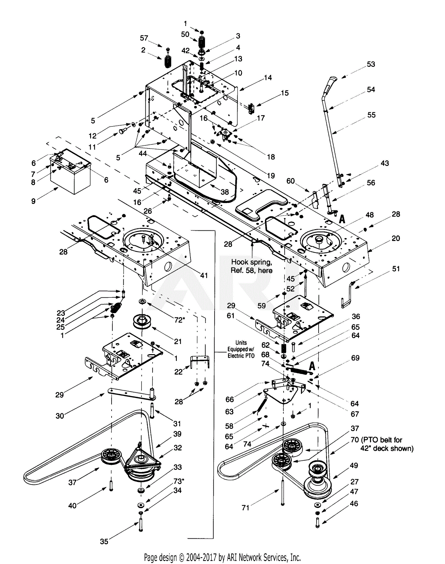 Troy Bilt 13bz609h063 (2000) Parts Diagram For Pto Drive, Battery 