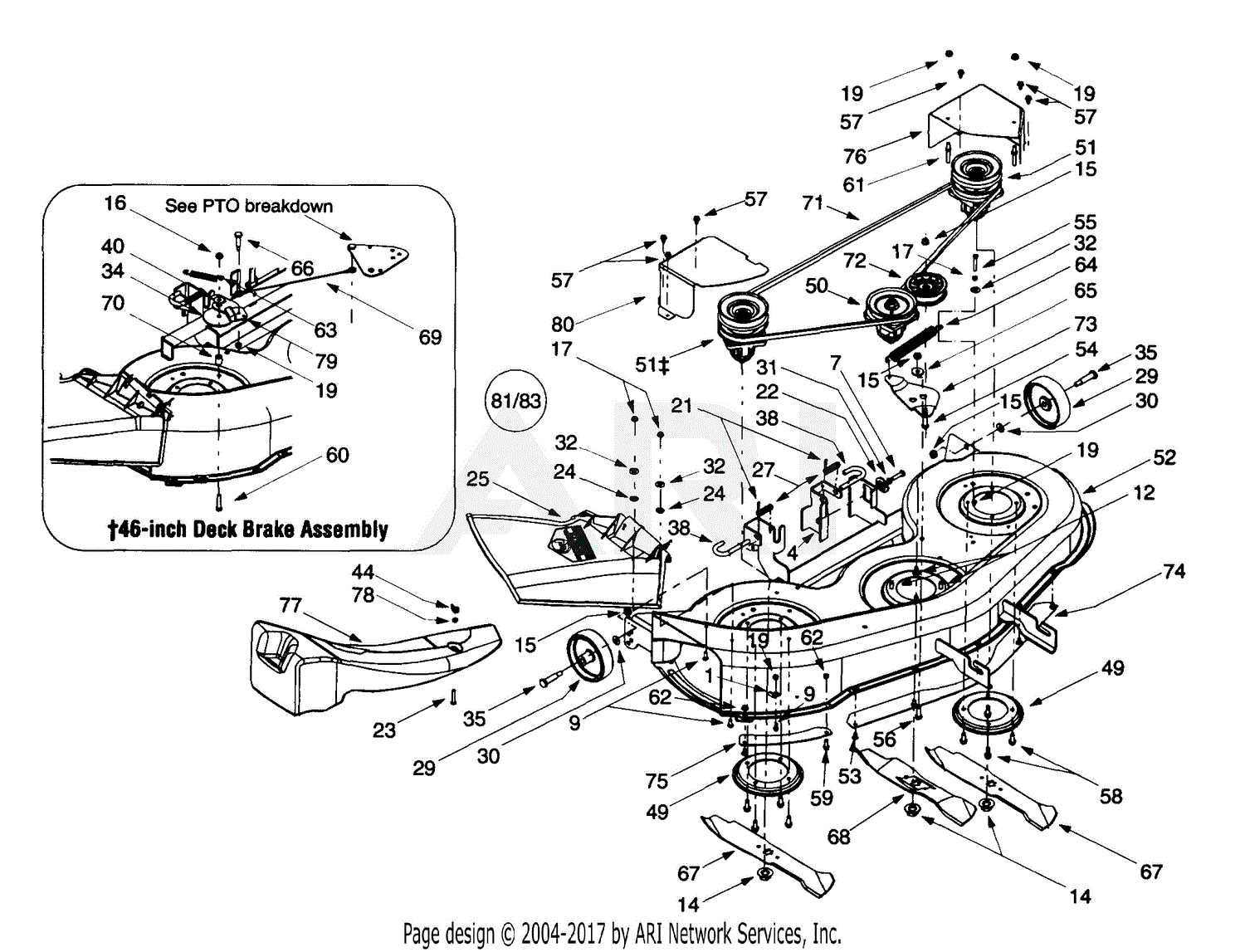 Troy Bilt 13BU609H063 (2000) Parts Diagram for Deck Assembly H 46 Inch