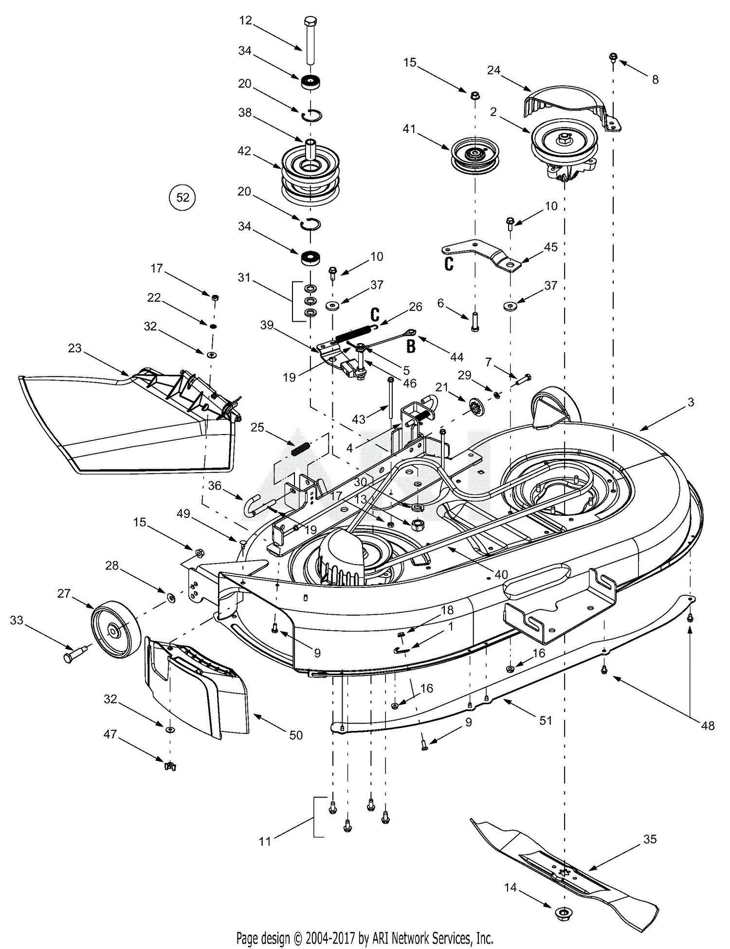 Troy Bilt 13ax609g063 2001 Parts Diagram For Deck Assembly