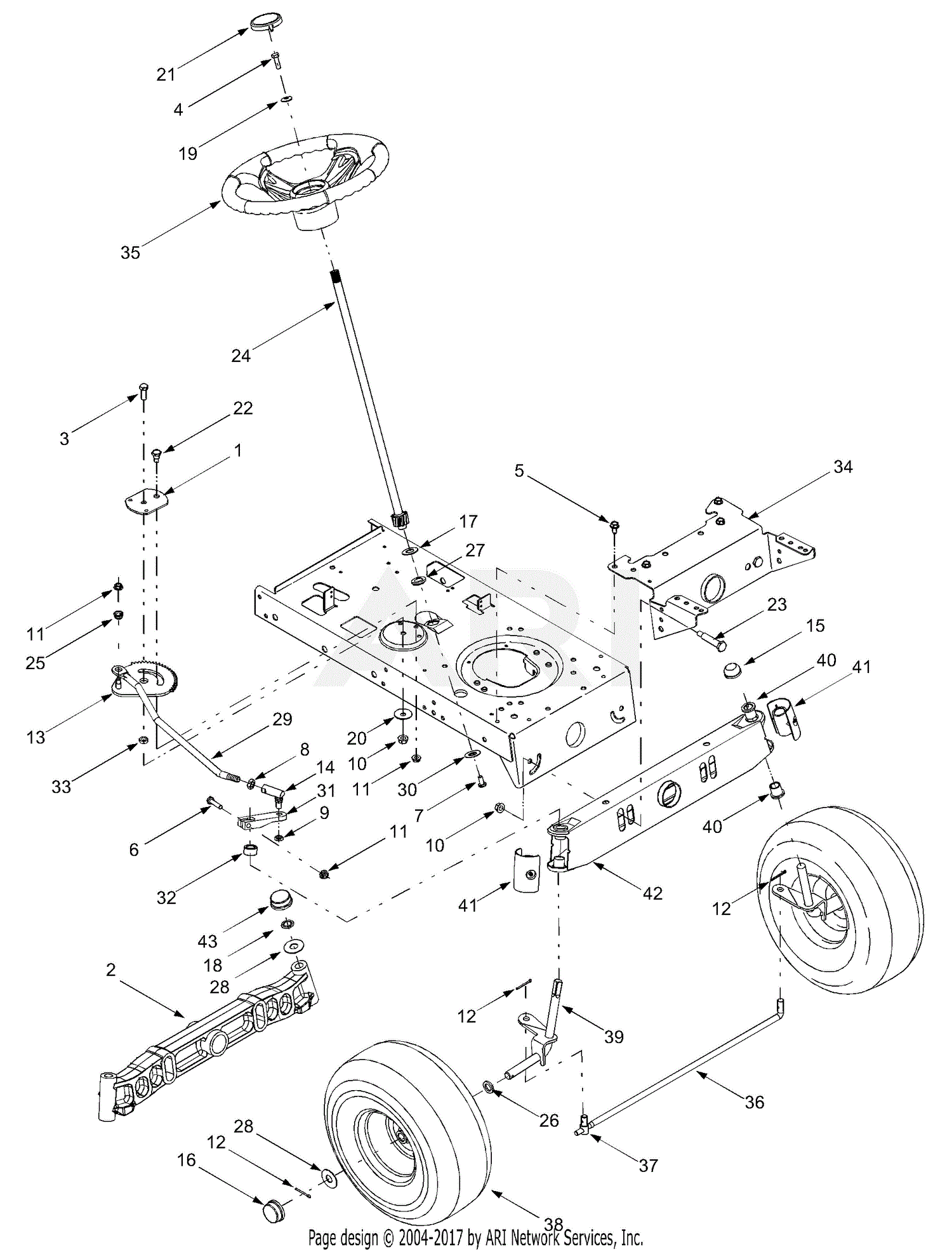 Troy Bilt 13AJ689G766 Tuffy (2004) Parts Diagram for Axle, Front Wheels