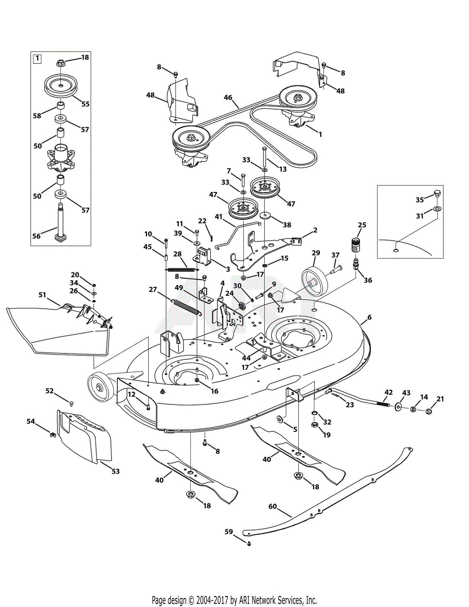 Troy Bilt 13AN77KG011 Pony (2009) Parts Diagram for Mower Deck 42 Inch