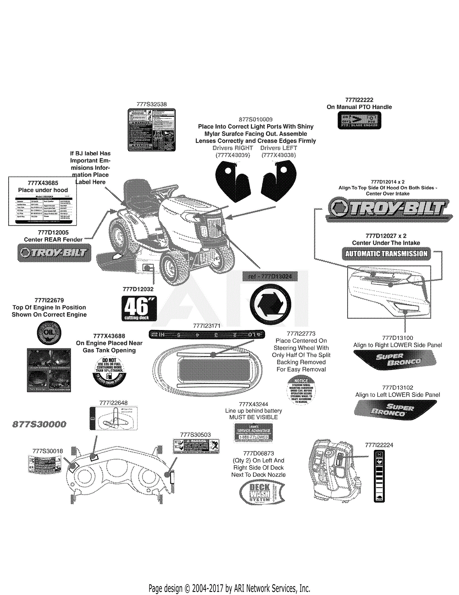 Troy Bilt 13AX60KH011 Super Bronco (2009) Parts Diagram for Label Map ...