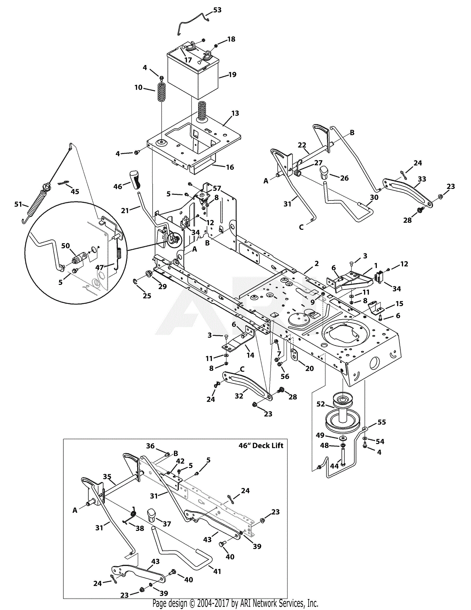 Troy Bilt 13WN77KS011 Pony (2010) Parts Diagram for Frame and PTO Lift