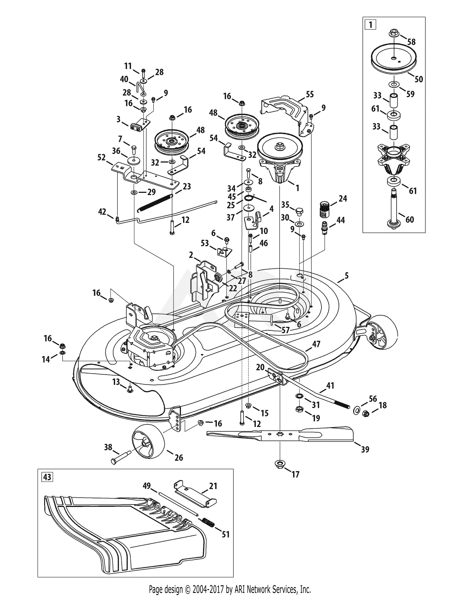 Troy Bilt 13WX78KS011 Bronco (2010) Parts Diagram for Mower Deck 42-Inch