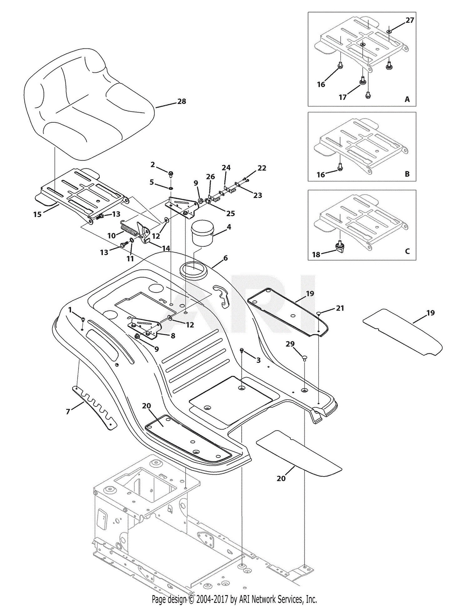 Troy Bilt 13AX78KS011 Bronco (2010) Parts Diagram for Seat & Fender