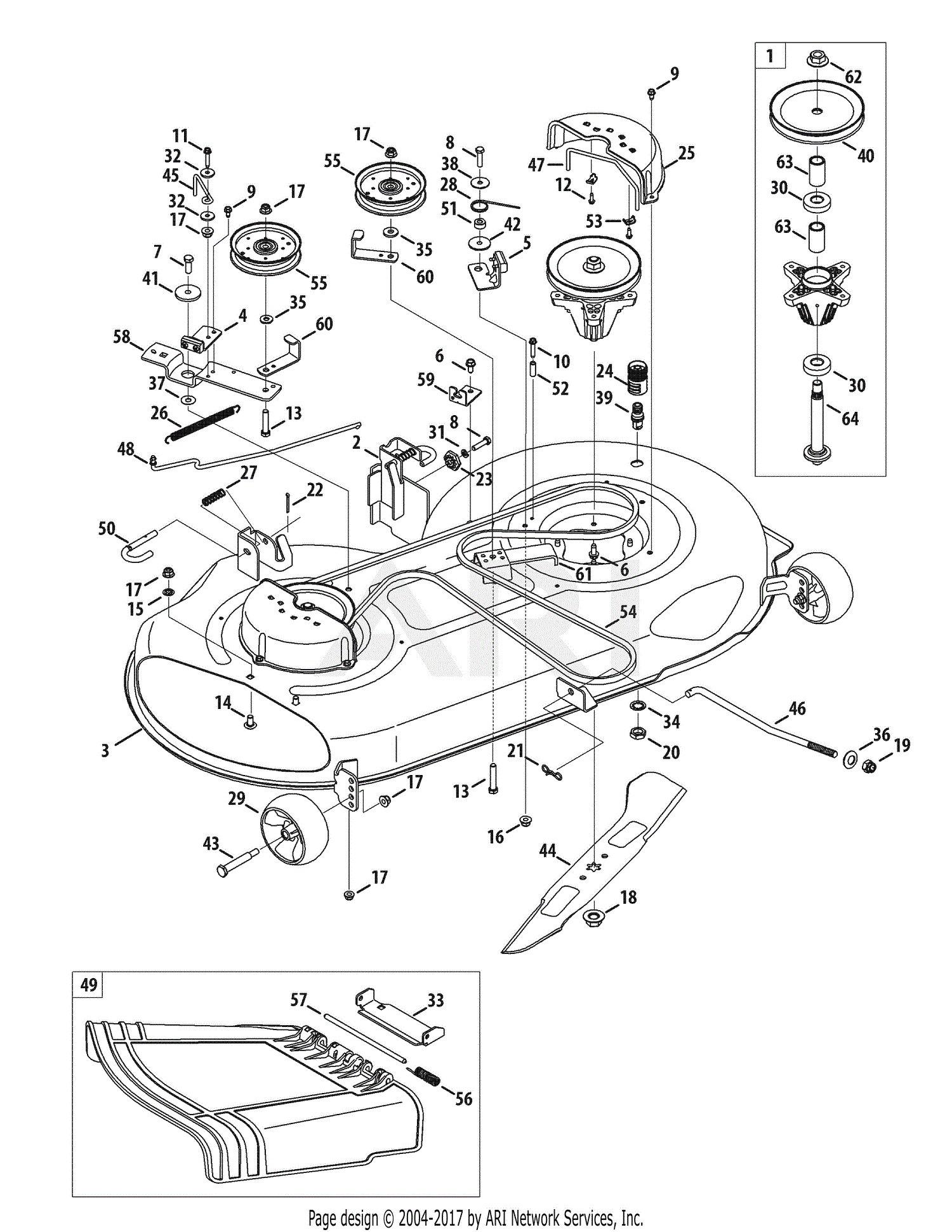 Troy Bilt 13WX78KT066 Thouroghbred (2010) Parts Diagram for Mower Deck ...