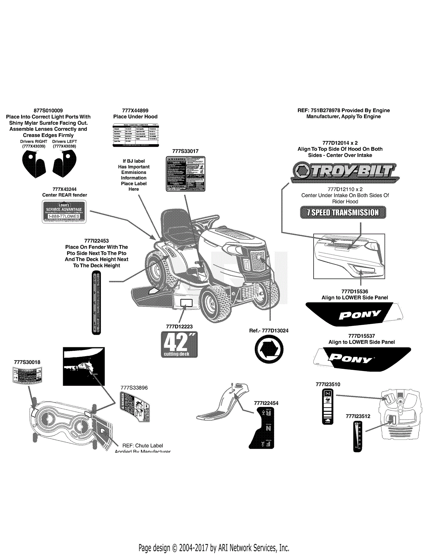 Troy Bilt 13WN77KS011 Pony (2011) Parts Diagram for Label Map Pony