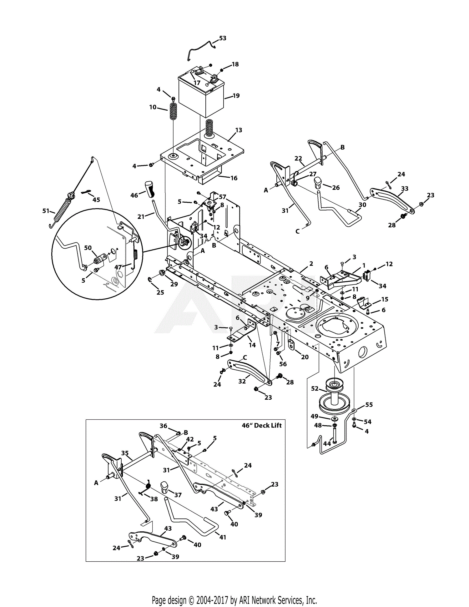 Troy Bilt 13WX78KS011 Bronco (2011) Parts Diagram for Frame & PTO Lift