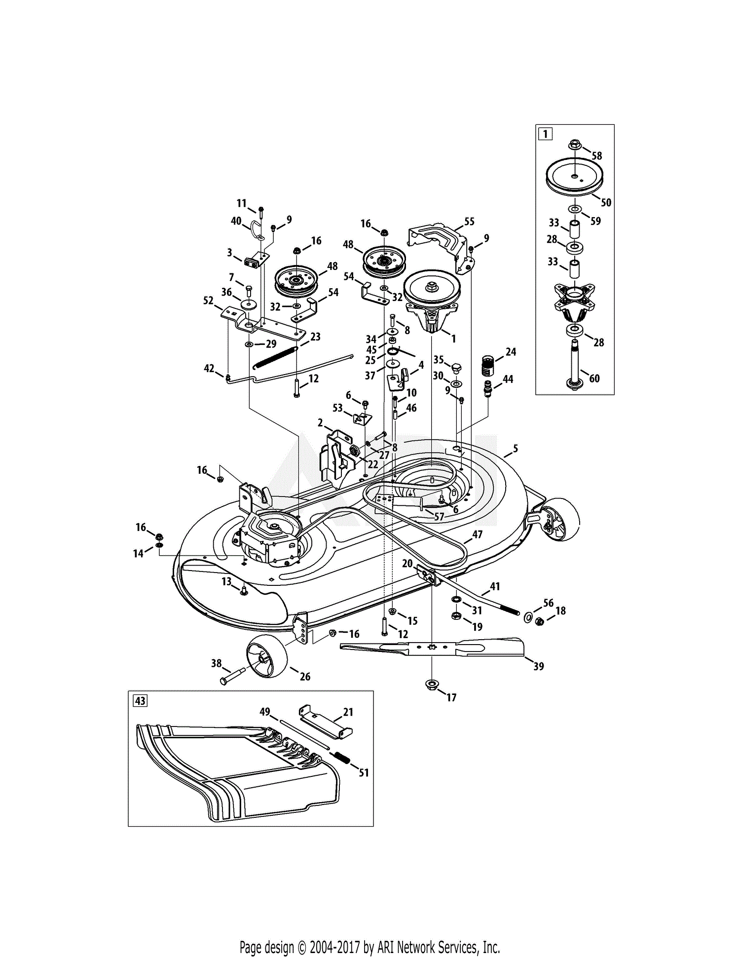 Troy Bilt 13WX78KS011 Bronco (2011) Parts Diagram for Mower Deck