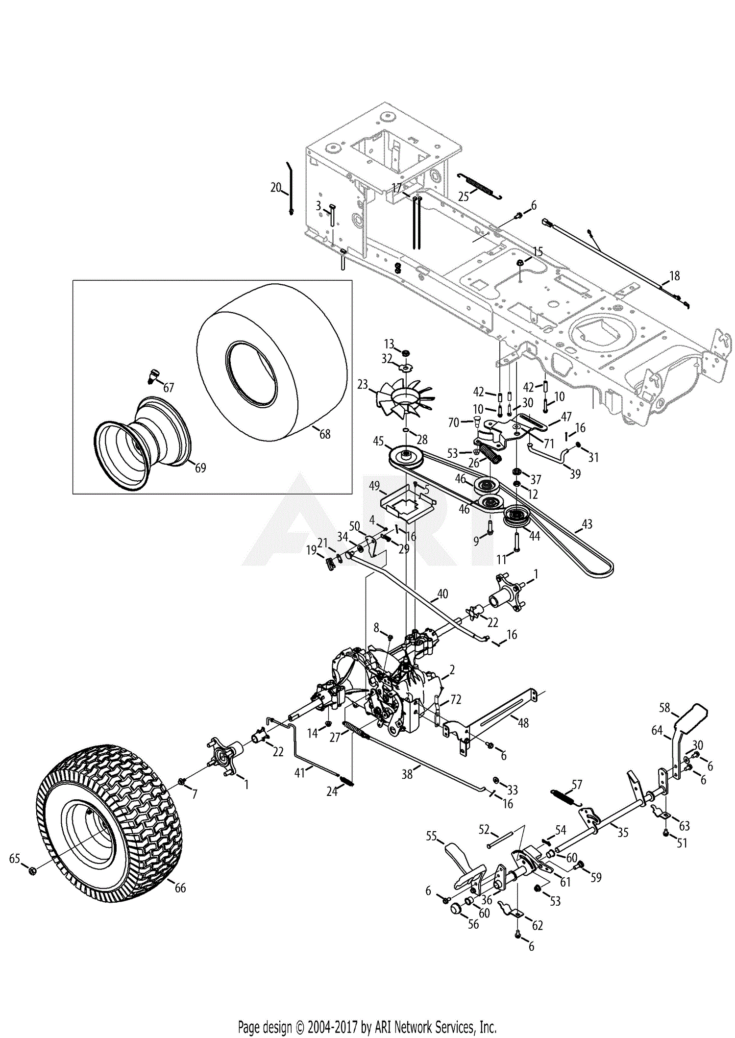 Troy Bilt 13AA92KP066 TB2450 (2013) Parts Diagram for Drive & Rear Wheels