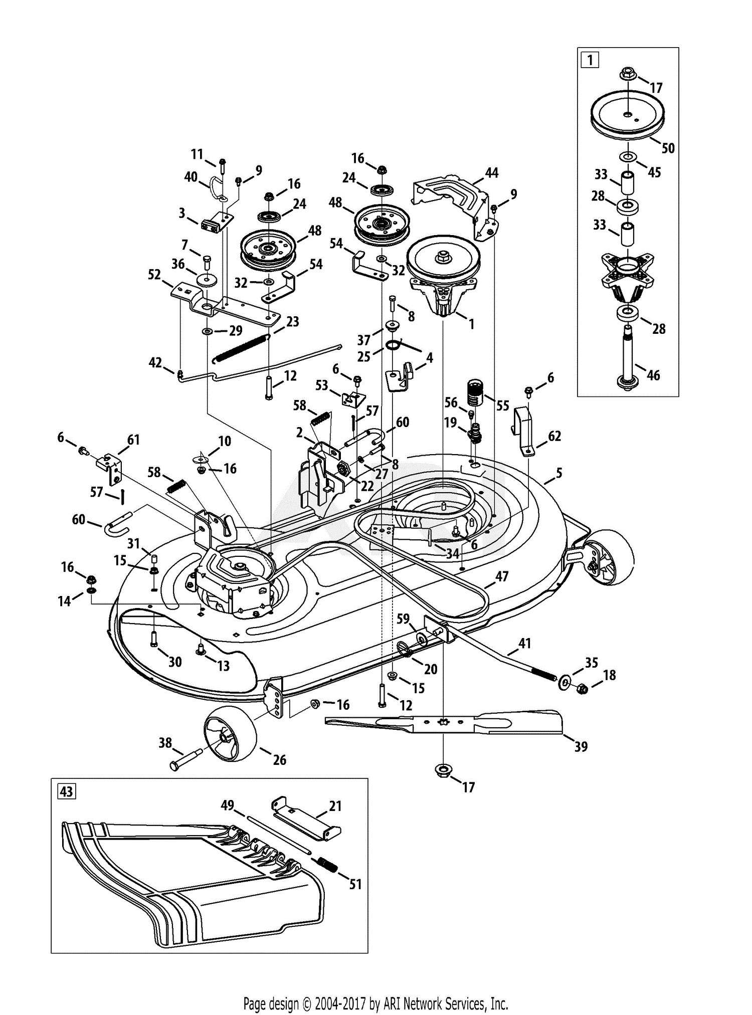Troy Bilt 13AL91KS066 TB2142 (2013) Parts Diagram for Mower Deck