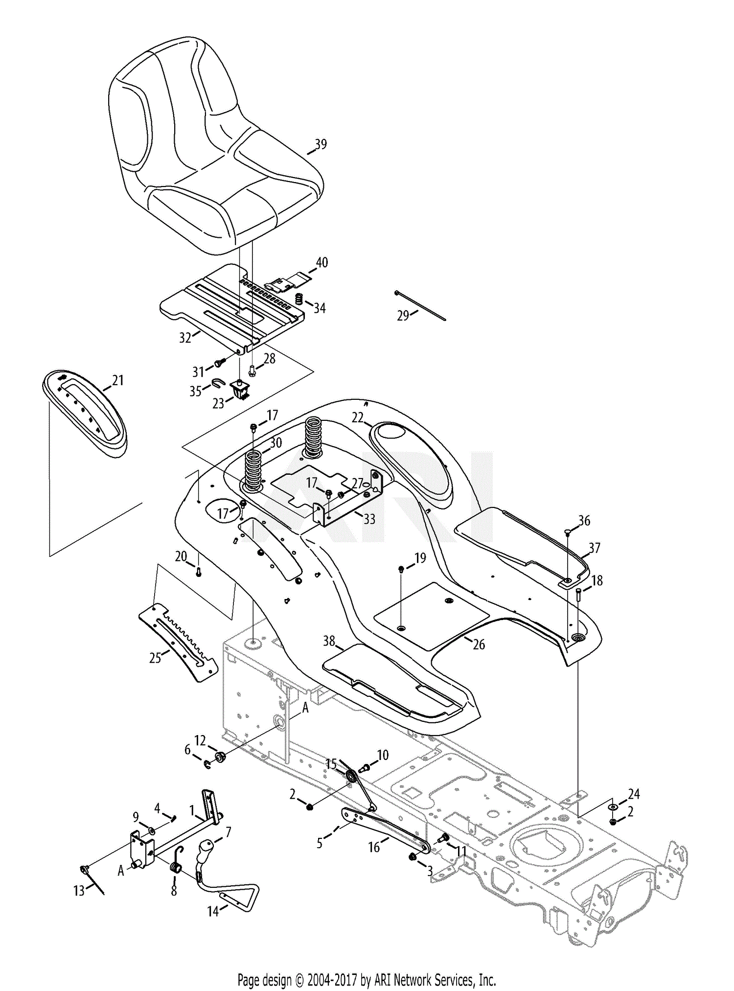 Troy Bilt 13AL91KS066 TB2142 (2013) Parts Diagram for Seat & Fender