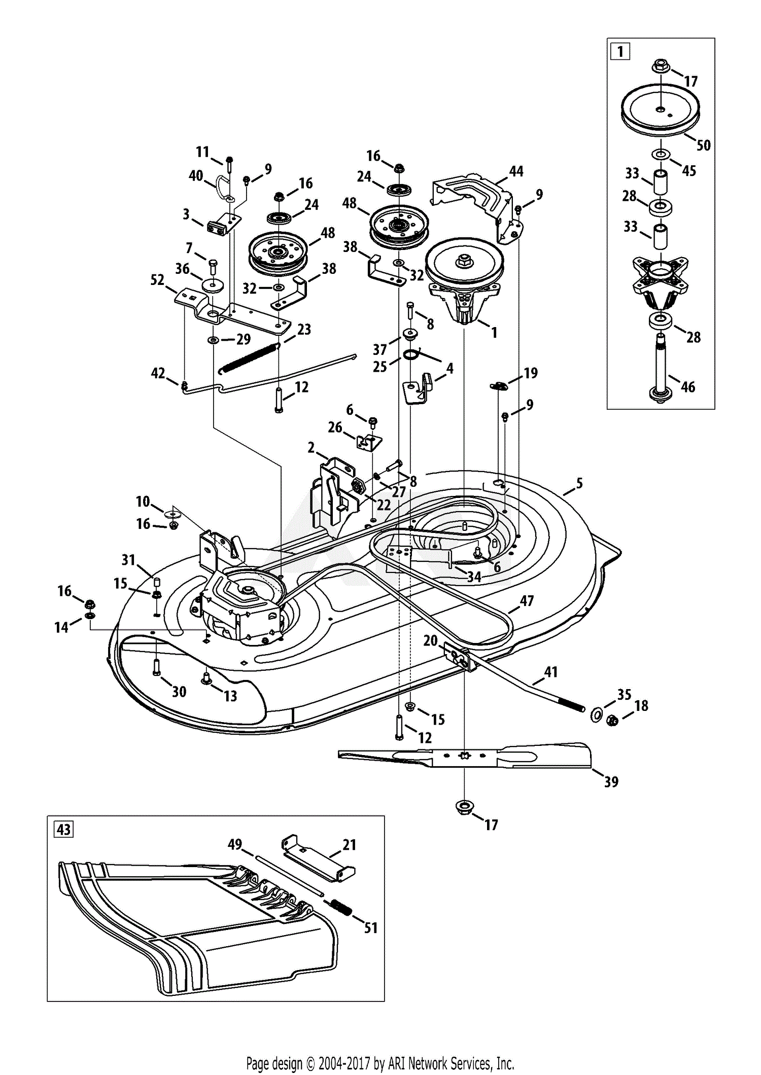 Troy Bilt 13WN77KS011 Pony (2013) Parts Diagram for Mower Deck 42Inch
